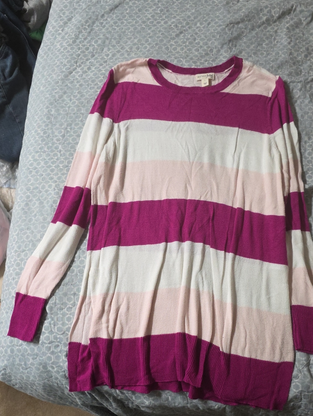 Maison Jules Pink and Cream Knit Sweater